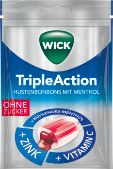 Wick TripleAction Menthol&Johannisbeergeschmack Hustenbonbons zuckerfrei 72g Beu