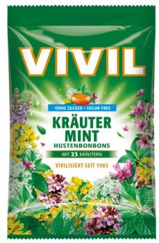 Vivil Kräuter Mint geschmack Hustenbonbons ohne Zucker 88g Beutel