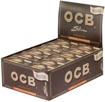 OCB Unbleached Virgin Slim Rolls Paper Ultra Fein aus Cellulose 4,4x400cm im 24e